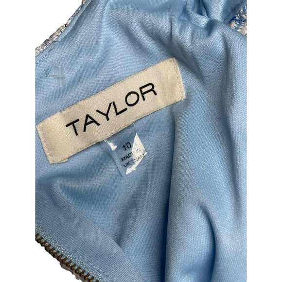 Women's Size‎ 10 Mini Dress Blue & White Tweed Sleeveless A-line Dress by Taylor - Picture 15 of 16